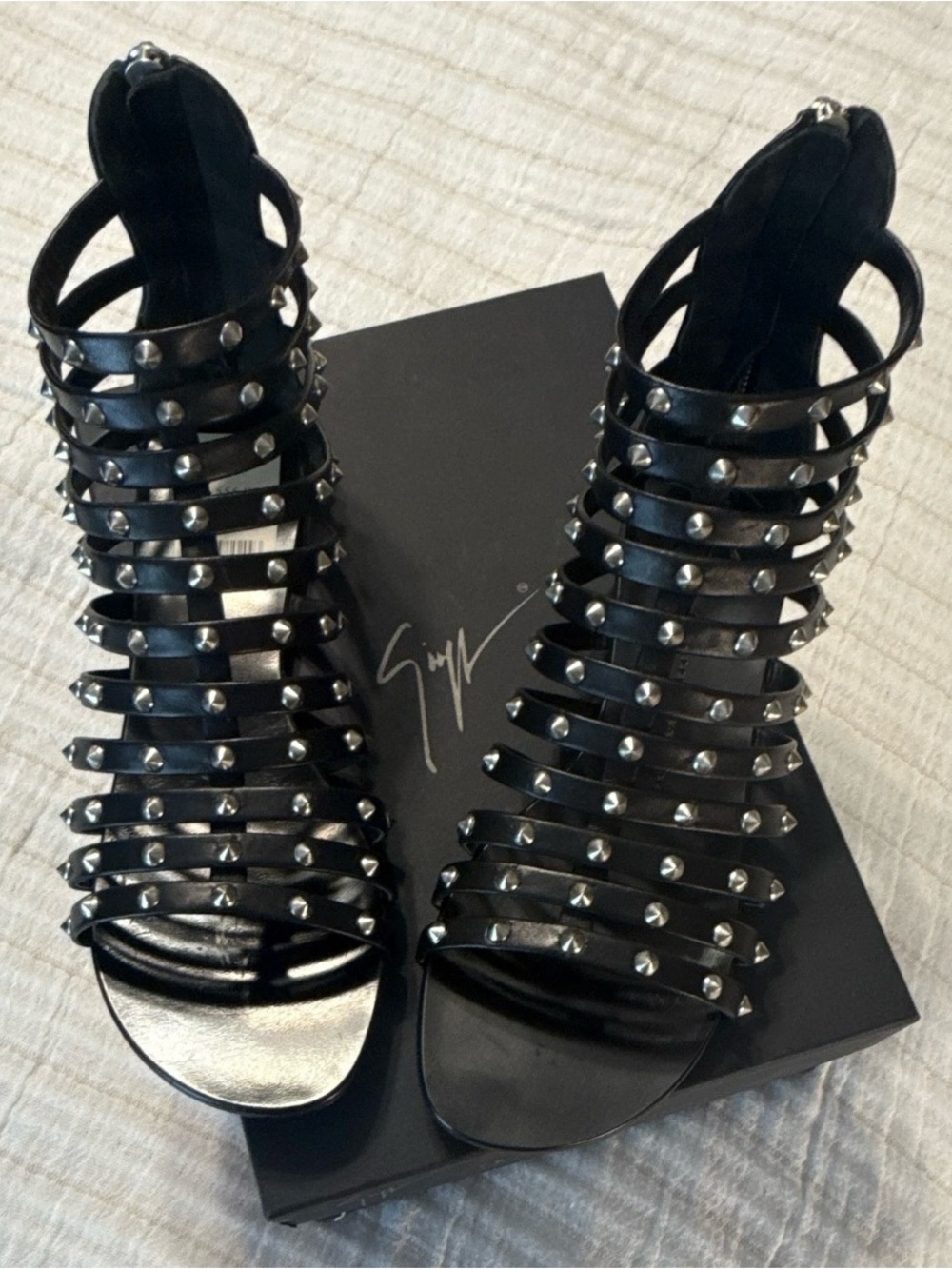 Giuseppe Zanotti Black Studded Cage Heels